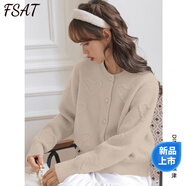 FSAT小清新甜美紫色毛衣外套女秋冬2023新款溫柔風短款學生針織開衫 杏色 商場同款 S 建議70-90斤 商場同款