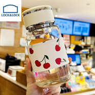 樂扣樂扣（LOCK&LOCK）茶杯女士泡茶專用2025新款高顏值玻璃杯茶水分離喝水杯便攜杯子 450ml提環(huán)櫻桃白杯套玻璃杯