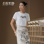 云思木想Ysimo-X摩登國風2025夏季新款短袖刺繡休閑T恤女13230 白色 L