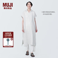 無(wú)印良品 MUJI 女式 麻 水洗 開(kāi)領(lǐng)半袖連衣裙 女裝漢麻裙子夏季 BC2JLA4S 米白色條紋 L 165/88A