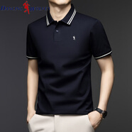 與狼共舞官方旗艦短袖t恤男士輕奢純棉polo衫純色休閑寬松透氣半袖上衣潮 1190深藍 M 165/120斤以下