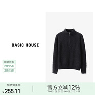 Basic House/百家好純綿羊毛針織衫女秋冬高領(lǐng)拉鏈套頭毛衣保暖時(shí)尚新款名媛 云母灰 均碼