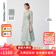 朗姿【尖貨補單】重工蕾絲刺繡法式宴會禮服新款優(yōu)雅連衣裙氣質(zhì)裙子 水藍(lán)色2 165/84A/L