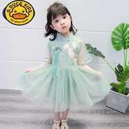 G.DUCKKIDS女童漢服夏女孩仙女裙洋氣連衣裙紗裙復(fù)古風(fēng)寶寶蓬蓬裙兒童公主裙 綠色刺繡【升級(jí)款袖連衣裙】 80尺碼【建議身高75厘米左右】