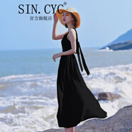 SIN.CYC 法式女裝露背連衣裙女沙灘裙海邊度假裙夏季很仙的長(cháng)裙性感 黑色 L