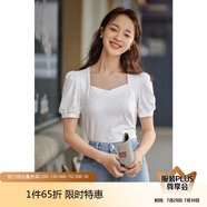 茵曼法式棉質(zhì)女裝方領(lǐng)短袖t恤夏季套頭修身小個(gè)子襯衣上衣 珍珠白新 M