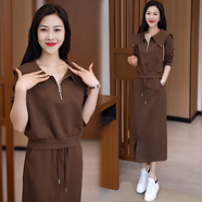 熒蒂（YINGDI）休閑運動(dòng)套裝裙女2025春秋季新款時(shí)尚寬松顯瘦衛衣女半身裙兩件套 咖啡色 M