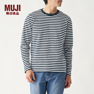 無(wú)印良品 MUJI 男式 印度棉天竺編織 條紋圓領(lǐng)長(zhǎng)袖T恤 ABD01A0S 深海軍藍(lán)X橫條 XS