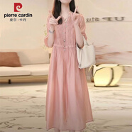 皮爾卡丹（PIERRE CARDIN）連衣裙新款夏季V領(lǐng)連衣裙女高端連衣裙新款寬松顯瘦裙慵懶風(fēng) 橘粉色【送吊帶】 M 【80-115斤】