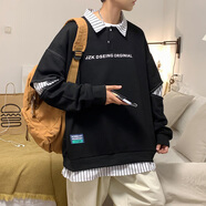 主意范（ZHUYIFAN）美式條紋休閑開衫衛(wèi)衣男春秋新款潮牌學院風情侶百搭運動夾克外套 2381黑色 M 80-100斤