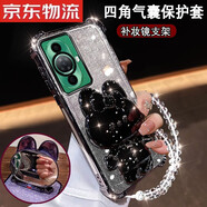 悅基華為Nova11曲屏手機(jī)殼HiNova11鏡頭膜全包FOA-AL00四角防摔Nova11Pro閃粉硅膠nova11ultra軟套n0va 四角防撞-石耀黑-閃粉-HX兔鏡子支架-自帶鏡3 華為 nova 11