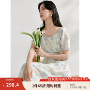茵曼（INMAN）法式碎花高級感2025夏女新款休閑中長吊帶連衣裙子 月藍連衣裙-18424791 S