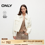 ONLY秋冬100%綿羊毛純色短款毛領毛呢大衣女|12434T004 A43 奶油白色 M (165) 84A