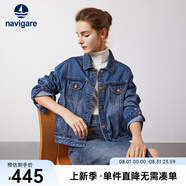 Navigare意大利小帆船女士短外套秋冬復古牛仔服純棉親膚休閑簡(jiǎn)約夾克外套 方鈉石藍 XL