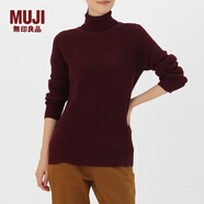 無印良品 MUJI 女式 棱紋編織 高領(lǐng)毛衣 W7AA873 秋冬長袖針織衫 深紫紅色 S