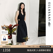 歌力思（ELLASSAY）博主同款夏季新款赫本風小黑裙法式高級收腰吊帶連衣裙女Y004 藏藍色2 M