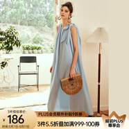 Olrain歐芮兒棕色無袖連衣裙女夏季新款寬松度假風(fēng)掛脖裙子沙灘裙 灰藍(lán)色 L