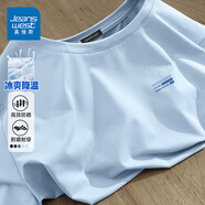 真維斯（Jeanswest）速干短袖男2025新款冰絲涼感網(wǎng)眼t恤夏季大碼男生運(yùn)動(dòng)防曬體恤潮 冰川藍(lán)(藍(lán)色線條胸標(biāo)) 2XL /185(體重160-180斤)