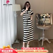 皮爾卡丹條紋短袖半身裙長(zhǎng)裙兩件套韓版休閑時(shí)尚套裝裙女夏季洋氣減齡百搭 條紋套裙 S (100斤以內(nèi))