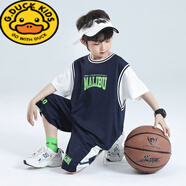 G.DUCKKIDS小象漢姆童裝男童套裝兒童籃球服透氣運動(dòng)服2025夏季新款短袖快干 深藍色 150 cm
