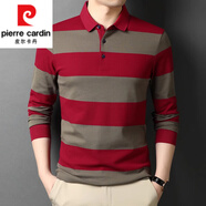 皮爾卡丹（pierre cardin）純棉t恤男長(cháng)袖翻領(lǐng)秋裝潮中青年商務(wù)休閑polo衫男條紋體恤上衣 紅色 XL 175