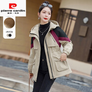 皮爾卡丹（pierre cardin）加絨加厚派克服棉衣女冬季2025新款收腰休閑洋氣保暖棉服夾克棉襖 卡其 M