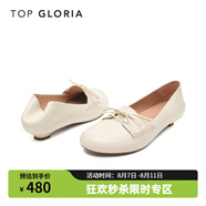 TOP GLORIA【店長推薦】湯普葛羅一腳蹬兩穿百搭平底舒適蝴蝶結(jié)系帶單鞋 白色 36