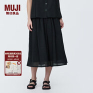 無印良品（MUJI）女式強捻抽褶裙長半身裙紗裙薄荷曼波風(fēng)純棉全棉裙子女裝半裙 黑色 XL 165/74A