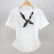 修嫻（soossn）絲巾短袖T恤女2025年夏季新款寶藍小衫歐洲站大碼顯瘦女裝上衣 白色 M