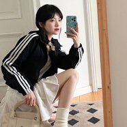 阿迪達(dá)斯（adidas）外套女裝 2025秋季新款運(yùn)動(dòng)服跑步休閑防風(fēng)衣梭織連帽時(shí)尚女夾克 黑/網(wǎng)襯/時(shí)尚三條紋/主推款 M 【165建議體重110-120斤】