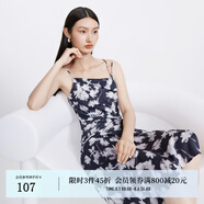 迪賽尼斯（DESIGNICE）秋季新款高級感通勤吊帶長裙開叉無袖高腰連衣裙 花色 M