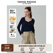 Teenie Weenie【原紗防曬】小熊淑女白色毛衣針織開(kāi)衫長(zhǎng)袖打底衫女空調(diào)衫 藏青色 S (160)