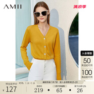 AMII極簡洋氣V領(lǐng)針織開衫春秋新款全棉長袖上衣女短裝毛衣針織外套 柔黃 160/84A/M