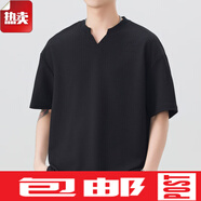 天爵鯊（SKYSIR SHARK）廣州白馬男裝廣東普寧男t恤衫高端正品條紋圓領(lǐng)T恤夏季青少年感校 806黑色 M 105-125斤