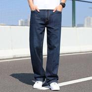 簡徒薄款純棉牛仔褲男寬松直筒闊腿加肥加大碼男裝休閑長褲高腰肥佬褲 -14懷舊藍【彈力】 薄款 34 /2尺7