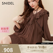 SNIDEL2025春夏新品刺繡花邊荷葉領(lǐng)喇叭袖襯衫連衣裙SWFB251065 棕色 均碼 (F)