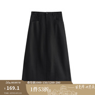 茵曼（INMAN）復古通勤開叉半身裙女2025夏季百搭舒適全棉中長A字裙子 午夜黑 M