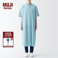 無印良品（MUJI）女式 涼爽 五分袖 襯衫連衣裙 BCL65C3S 襯衫裙裙子長裙 綠色條紋 S(155/80A)