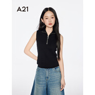 A21女裝黑色半開(kāi)領(lǐng)套頭無(wú)袖毛針織衫2025夏季新款簡(jiǎn)約設計感上衣 黑色 M