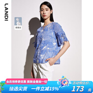 LANDI桑蠶絲圓領短袖綁帶套頭襯衫女夏季新款真絲上衣 花色 XL
