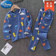 迪士尼（Disney）兒童秋衣秋褲純棉萊卡內(nèi)衣套裝男女童裝居家服可愛保暖衣嬰幼睡衣 恐龍藍色 純棉萊卡套裝 90 (兩用檔)身高80-90