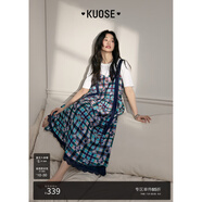 闊色（kuose）彩色無袖V領(lǐng)格子背帶連衣裙女裝2025春夏季新款蕾絲花邊裙子 彩色 S