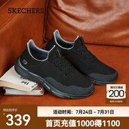 斯凱奇（Skechers）男鞋夏季百搭休閑鞋運(yùn)動(dòng)鞋一腳蹬減震舒適透氣網(wǎng)面鞋 全黑色/65867-BBK 45