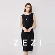 ZEZI法式無(wú)袖高檔連衣裙夏新款三醋酸修身黑色顯瘦輕奢高級感中長(cháng)裙子 經(jīng)典黑（無(wú)袖） 經(jīng)典款 M （100-110斤）