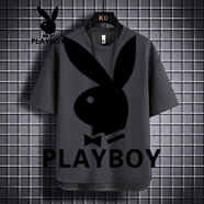 花花公子（PLAYBOY）高端冰絲短袖t恤男2025夏季薄款圓領半袖體恤男款百搭涼感上衣服 WE23360灰色 M 約90-115斤可穿