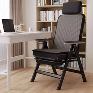 自力（ZILI）折疊辦公椅家用電腦椅游戲電競椅可躺靠背椅子人體工學(xué)午休拉腳椅 純黑伸縮頭枕電腦椅+草席墊 送腰枕
