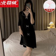 北極絨（Bejirog）夏季睡裙女莫代爾性感純欲風(fēng)睡衣女夏款V領(lǐng)連衣裙大碼短袖家居服 黑色 666(帶胸墊) XL (170)