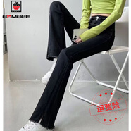 AEMAPE牛仔褲女2025春秋冬新款加絨加厚高腰微喇顯瘦氣質(zhì) 黑色  26 ##