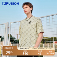 FILA FUSION斐樂潮牌情侶款針織短袖衫2025春新款休閑寬松純棉T恤 咖香卡其-LK XS （160/84A/XS）