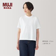 無印良品（MUJI）女式 天竺編織圓領(lǐng)短袖T恤上衣打底衫女款內(nèi)搭多巴胺女裝 白色BB2P5A4A M (160/84A)